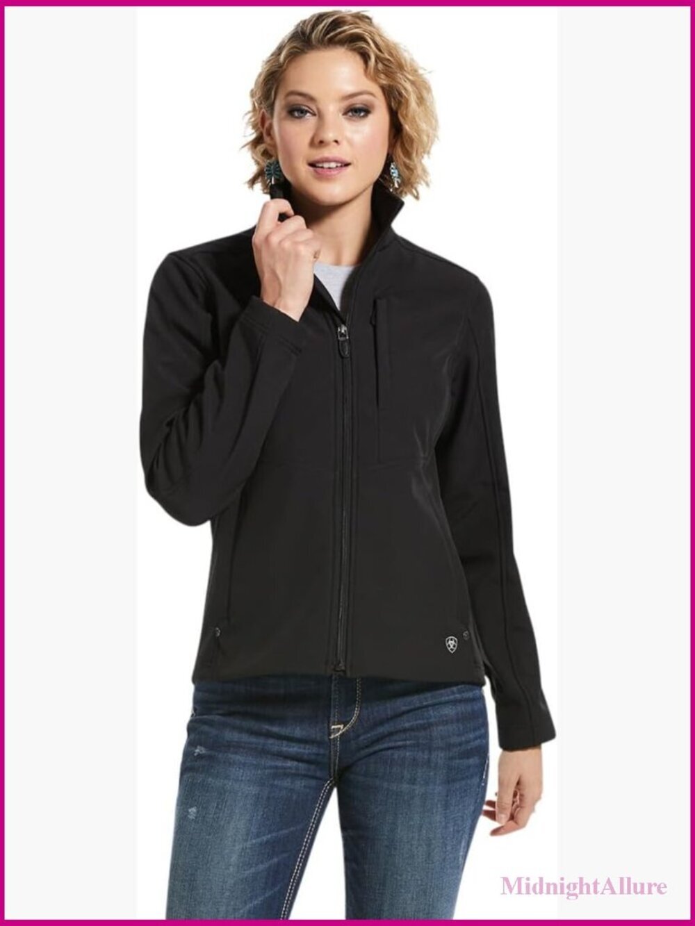 Water-Resistant Zip-Up Softshell Jacket with Stand-Up Collar